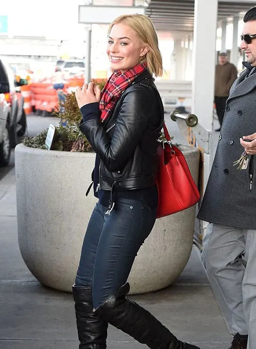 Margot Robbie Black Leather Jacket | Margot Robbie Jacket